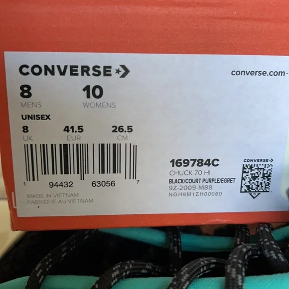 Converse Chuck 70 Hi Black/Court Purple/Egret Men’s - Picture 16 of 16